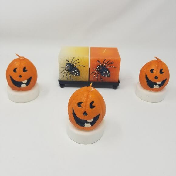 Set/5 Halloween Spider & Pumpkin Candles - Picture 1 of 10